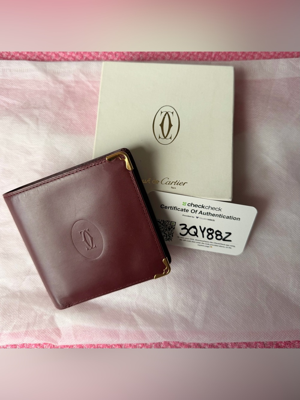Cartier Must De Cartier Trifold Wallet Burgundy Gold Coin Pocket